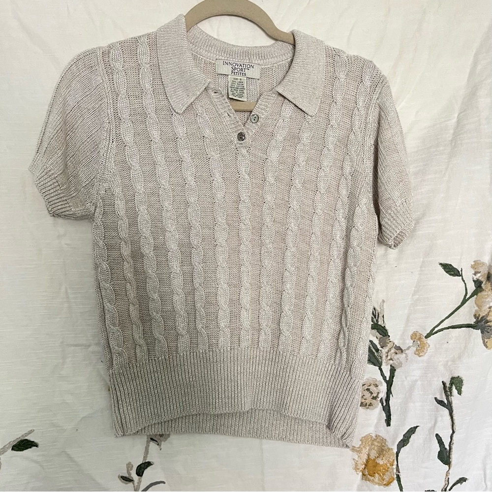 Cream knitted vintage polo sweater blouse